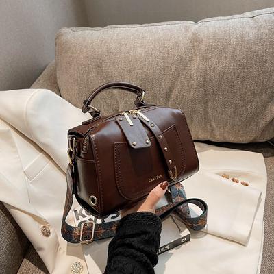 Fashion Women's Crossbody Bags PU Leather Vintage Soft Small Square Packs Autumn New Zipper Design Ladies Commute Handbags