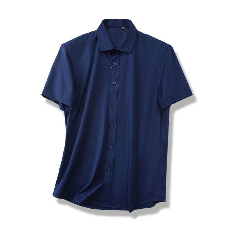 Business Casual Bamboo Fiber Non-Ironing Anti-Wrinkle Shirt Men's Short Sleeve Summer 2024 New Coat Export Stretch Shirt