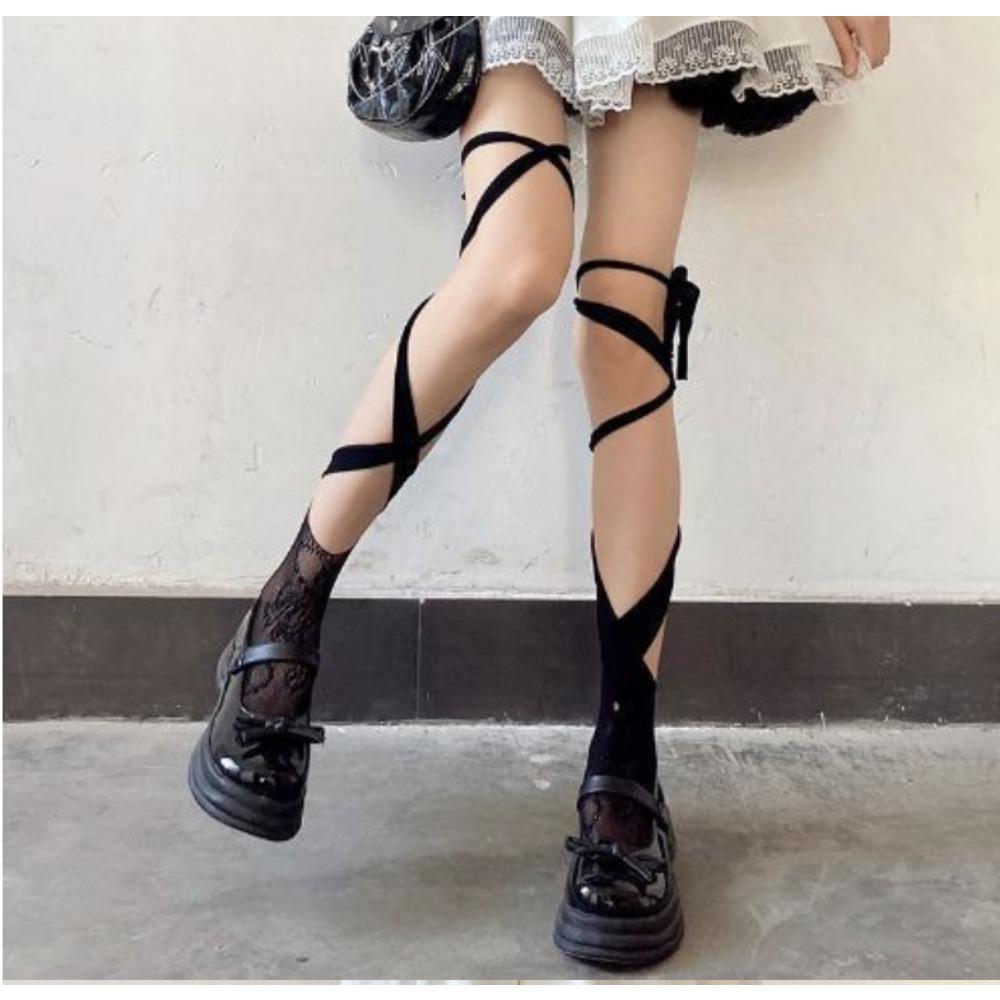 Lolita Socks Female Cute Japanese JK Cross Strap Calf Socks Hot Girl Personality Good Match Medium Tube Split Toe Socks