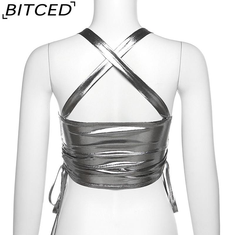 BITCED Spring/Summer Women's Solid-Colour Slim-Fit Fashion Strappy Drape-Detail Sexy Backless Tank Top