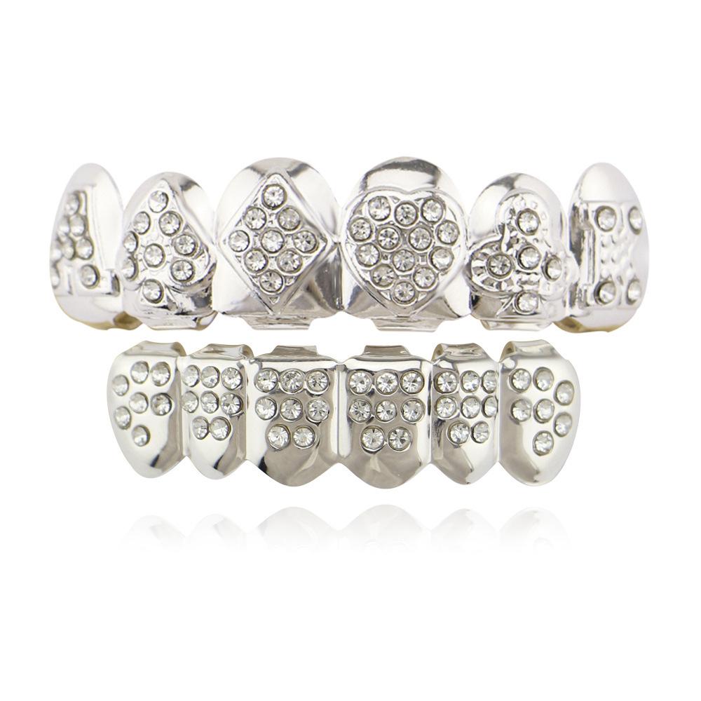 Grillz de Diamante Banhado a Ouro Decoração Hip-Hop com Baralho de Cartas Transfronteiriço