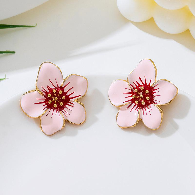Fashion Dripping Oil Flower Stud Earrings Women'S Atmosphere High Sense Simple Temperament Earrings Earrings
