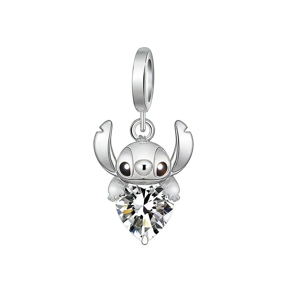 Fashionable 925 Silver Mickey Minnie Stitch Dangle Charms Bracelet Enamel Cartoon DIY Jewelry Gift