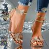 Spring New Foreign Trade Large Size Women's Casual and Comfortable Butterfly Rhinestone Sandals with Thin Heels