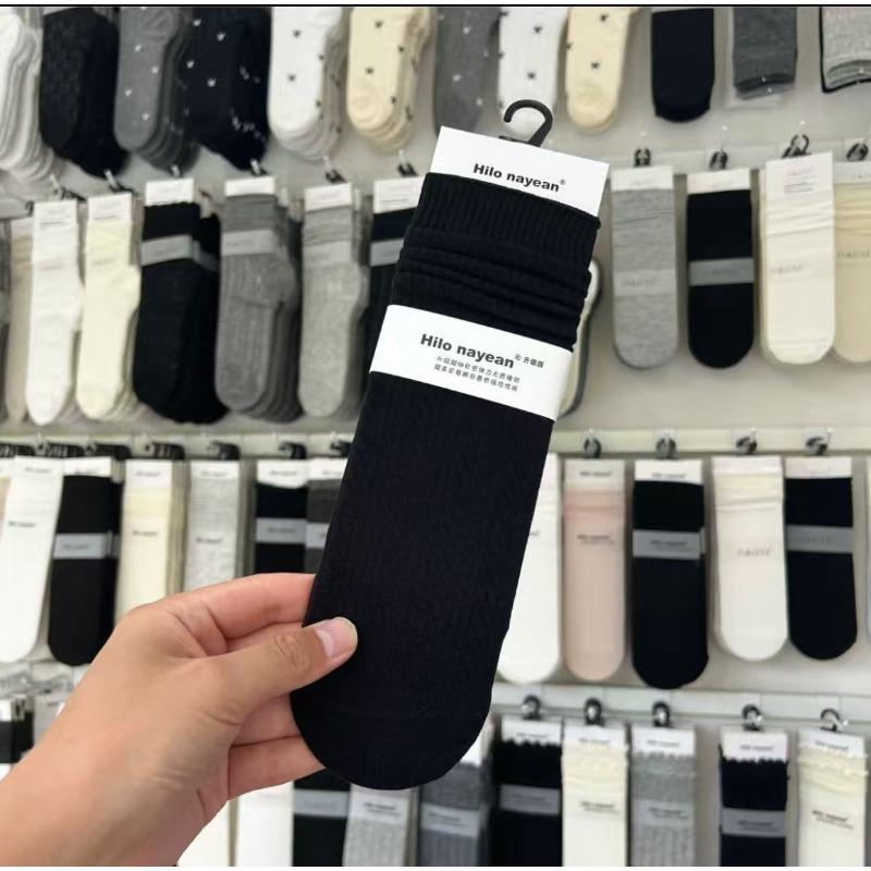 

Женские осенне-зимние носки до середины икры с узором под лен, кремово-серые махровые носки до середины икры для женщин 1 pair чёрный