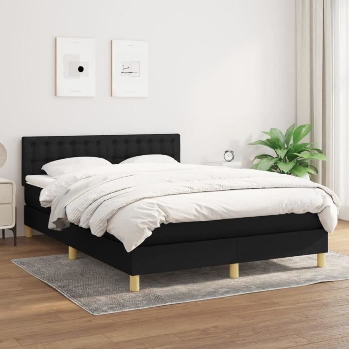3140939 vidaXL Lit à sommier tapissier avec matelas Noir 140x200 cm Tissu