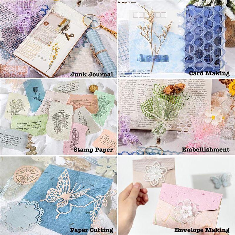 Set Assortito Carta per Scrapbooking e Tessuto a Rete Decorativo - 90 Fogli - Confezione da 6 Pezzi Carta Speciale Mista per Scrapbooking
