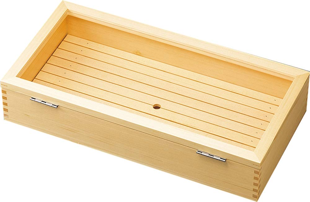 Yamako Made in Japan Neta Box with Perforated Plate and Acrylic Lid 60 x 30 x 12 cm Commercial Use Wooden Plain Wood 35627 (Long)