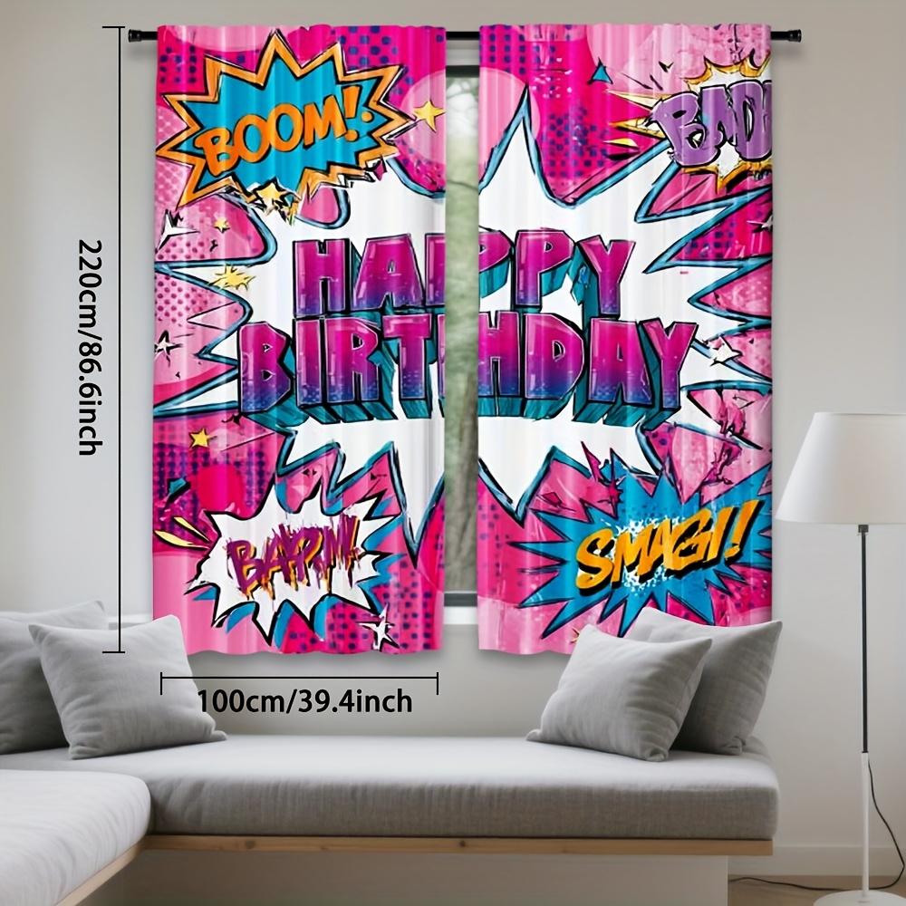 2pcs Birthday & Halloween Curtains - Comic Book Style Window Drapes with BOOM! BAD! Graphic   Semi-Sheer Rod Pocket Window Treatm