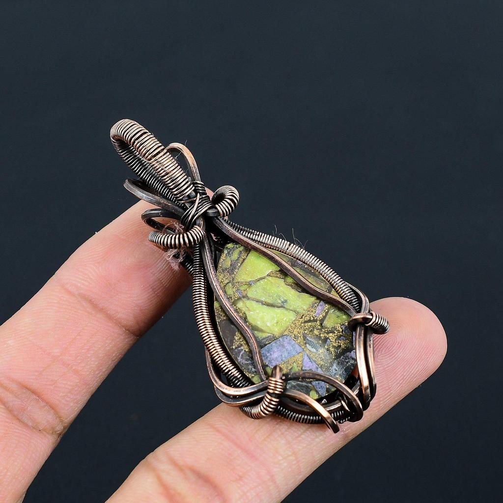 Copper Stichtite Gemstone Pure Copper Wire Wrap Handmade Jewelry Pendant For LOve