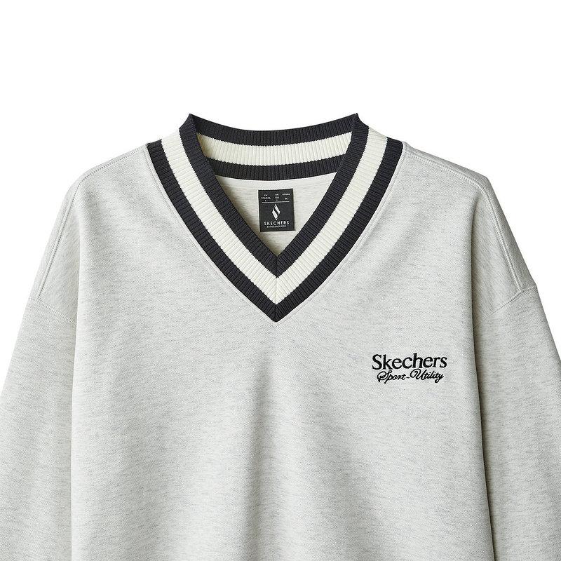 Skechers Sports League Series American Retro Sports Fashion Comfortable V-Neck Letter Long Sleeve Sweatshirt Men Sweatshirt White L324M028-0248