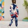 Girls Printed Hooded Long Sleeve Two Piece Pants Set Kangaroo Pocket Cuffed Sweatpants