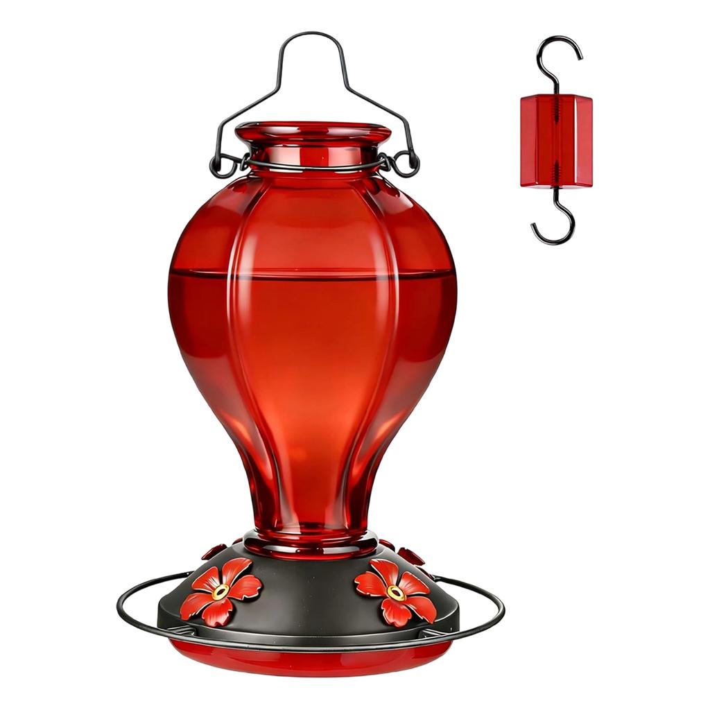 Glass Feeder with Colorful Painted Design - Outdoor Decorative Bird Feeder for Garden and Yard