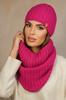 Chicory Winter Set Hat with Snood in Thick Stripes, Raspberry Color