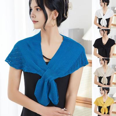 Women Shawl Hollow Knitting Comfortable Warm Shawl Solid Color Lace-up Lightweight Shoulder Wrap Costume Accessories