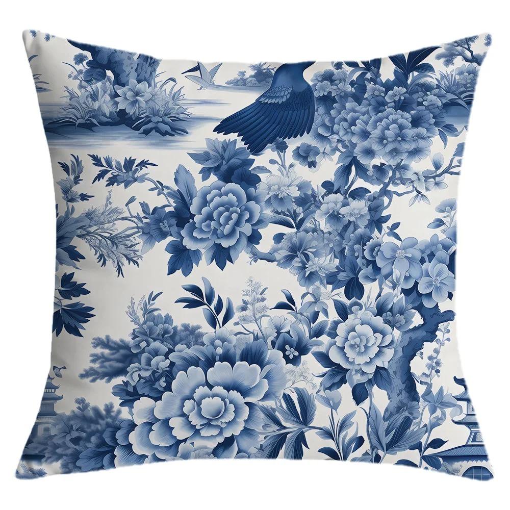 New Chinese Style Home Decoration Pillowcase Style Flower and Bird Pattern Cushion Cover Bedroom Living Room Sofa Pillow