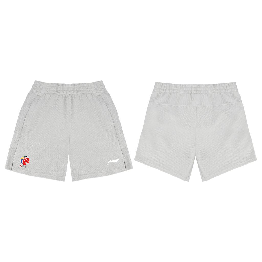 Li Ning CBA Summer Breathable Sweat-Absorbing Cotton Loose Basketball Training Shorts Unisex Shorts White-Birch-Gray AKSV833-2