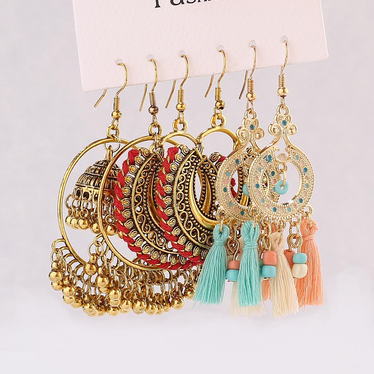 

Набор из трех серег, металлические аксессуары, колокольчики, кисточки, серьги с капающим маслом, комбинированный комплект сережек