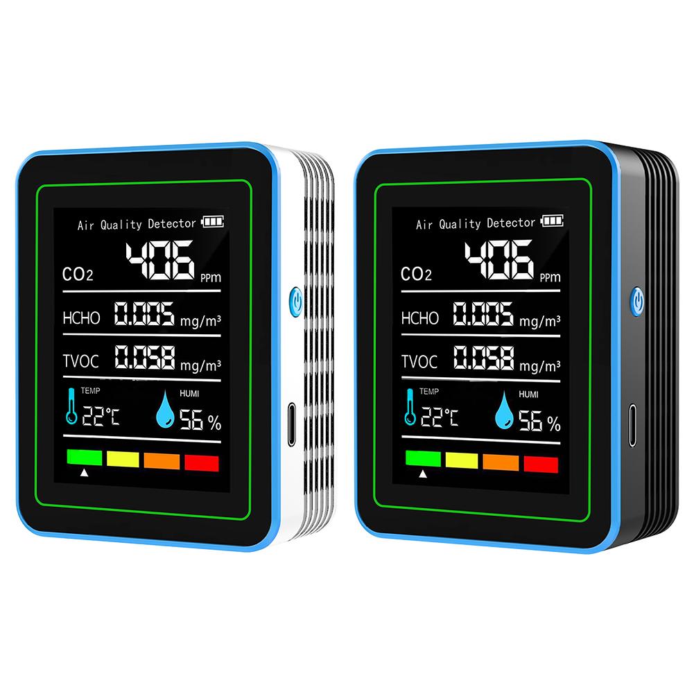 5-in-1 Luftqualitätsmonitor Luftqualitätsdetektor USB-Laden Innenraumluftqualitätsmessgerät Tragbarer CO2-Detektor für Innen und Außen