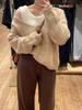Melanoid Brown High Waist Wide-Leg Jeans for Women - Autumn/Winter Velvet Lined Floor-Length Pants