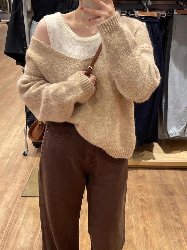 Melanoid Brown High Waist Wide-Leg Jeans for Women - Autumn/Winter Velvet Lined Floor-Length Pants