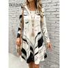Dress Women's 2026 Autumn Fashion Streetwear Clothing Abstract Painting Face Print Dresses Loose Casual Long Sleeve A-Line Dress