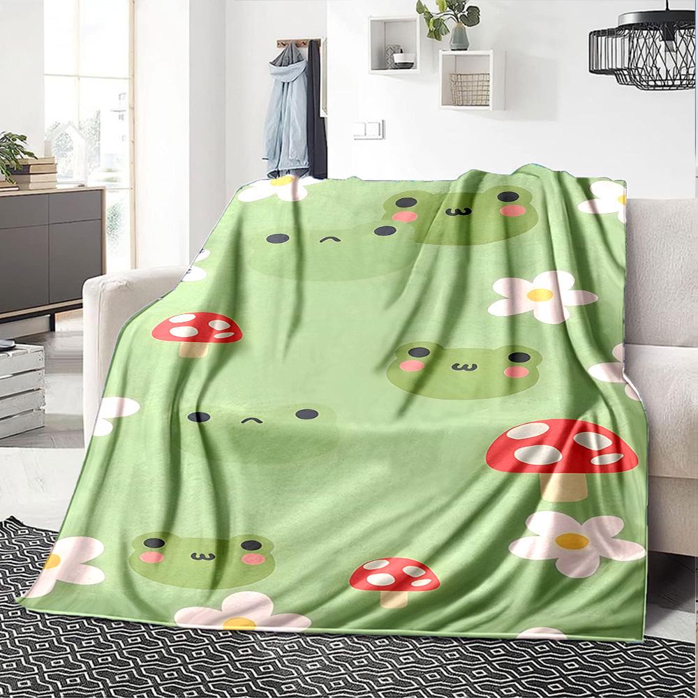 1pc froggy flowers Throw Blanket Soft Flannel, Cozy All Season Polyester Perfect for Home, Office