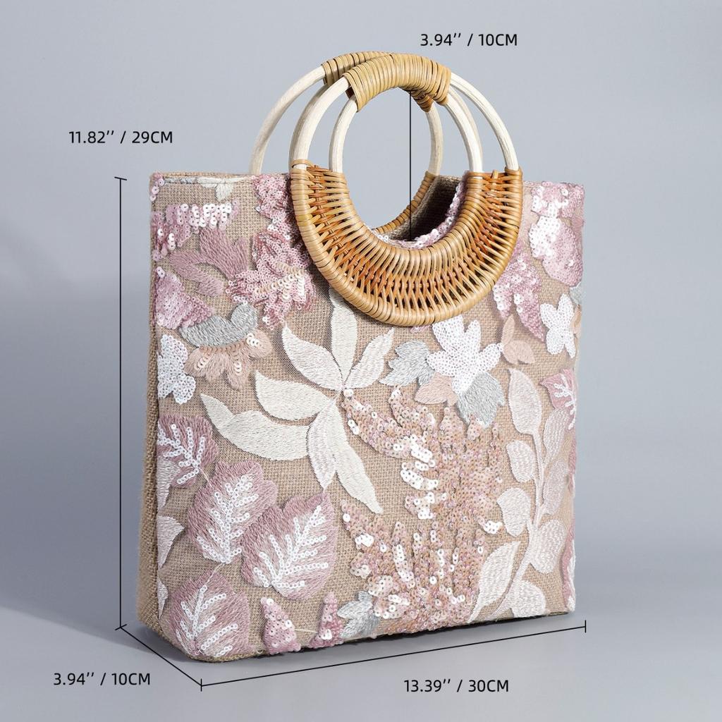 Sequin Spring and Summer Tote Bag, High-end Sense Niche Embroidered Women's Bag, Large-capacity Woven Handbag