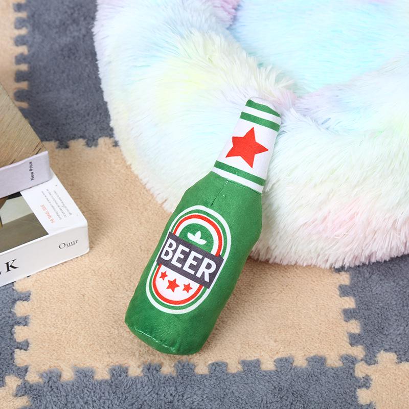Plush Vodka Whiskey Bottle Squeaky Dog Toy - Chew Resistant & Teething Friendly