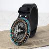 Men's Western Vintage Cowhide Belt with Horn Buckle, Retro Punk Waist Belt for Young People