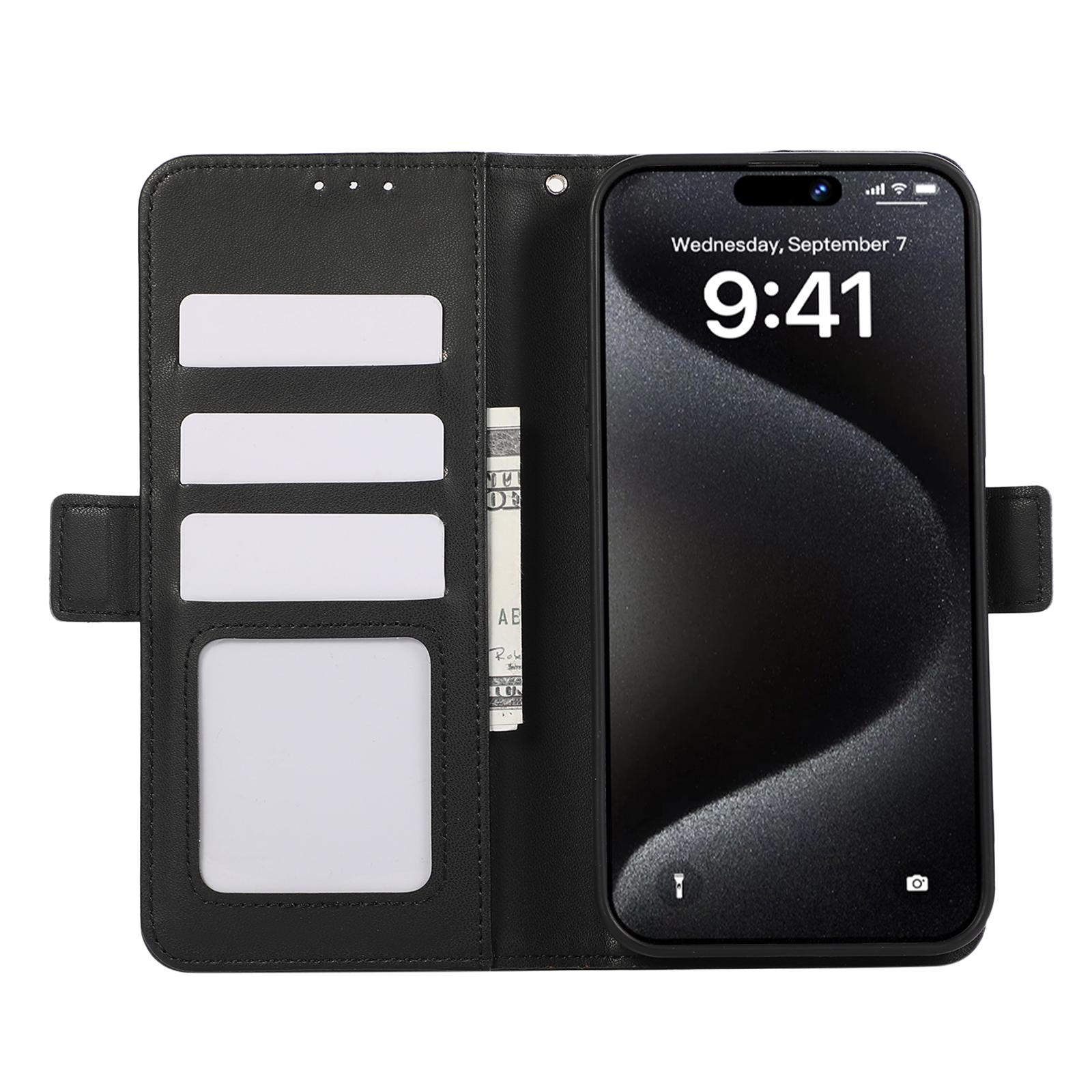 

ABEEL For iPhone 16 Pro Leather Case RFID Blocking Phone Cover with Dual Magnetic Clasps Black