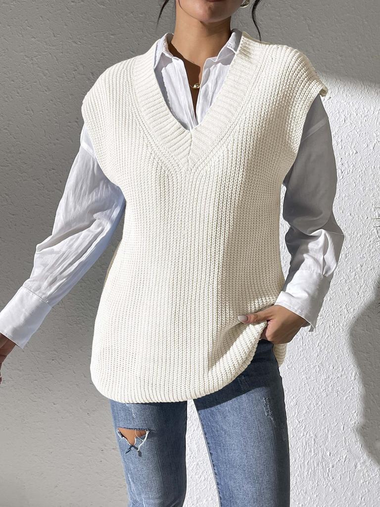 College Women's Vest European and American Women's Clothing Spring and Autumn New V-Neck Simple Vest Machine-woven Sweater Vest M677