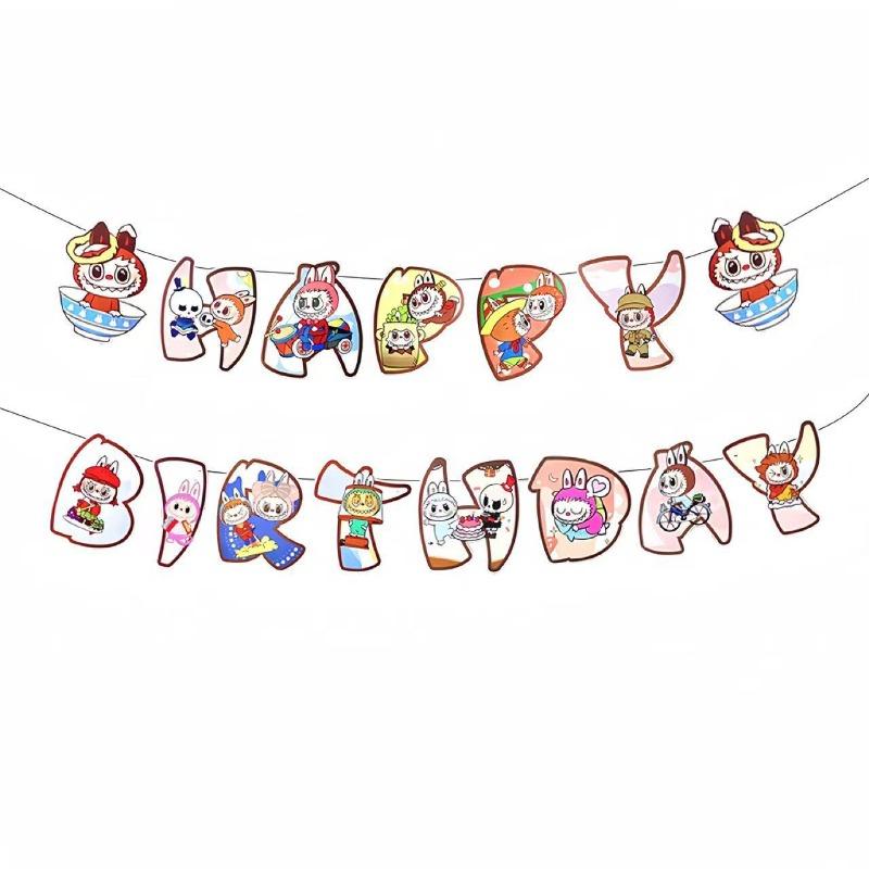 New super cute birthday tableware party theme disposable paper plate tissue paper cup tablecloth flag cross