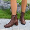 Fashion Women High Heels Boots Square Toe Chunky Heel Ankle Boots Leather Shoes 2024 Winter Western Boots Genuine Leather Chelsea Shoes