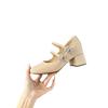 Französisch leichter Mund dicker Absatz plus Innenhöhe von 8 cm Doppelriemen Strassschnalle runde Spitze Mary Jane sanftes Temperament High Heels