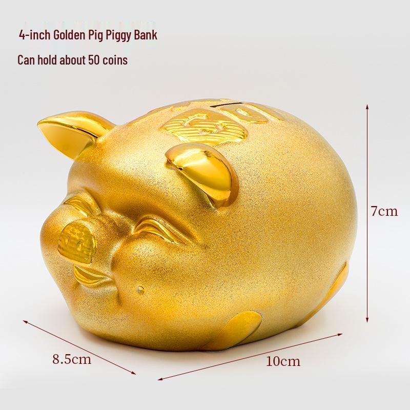 Golden Pig Ceramic Money Box Ornament and Gift