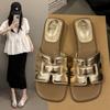 French Flat Shoes One-line Slippers Women's Summer Fashion Vacation Style Beach Slippers