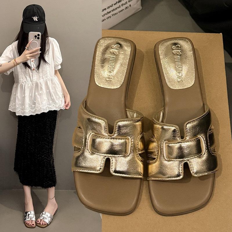 French Flat Shoes One-line Slippers Women's Summer Fashion Vacation Style Beach Slippers