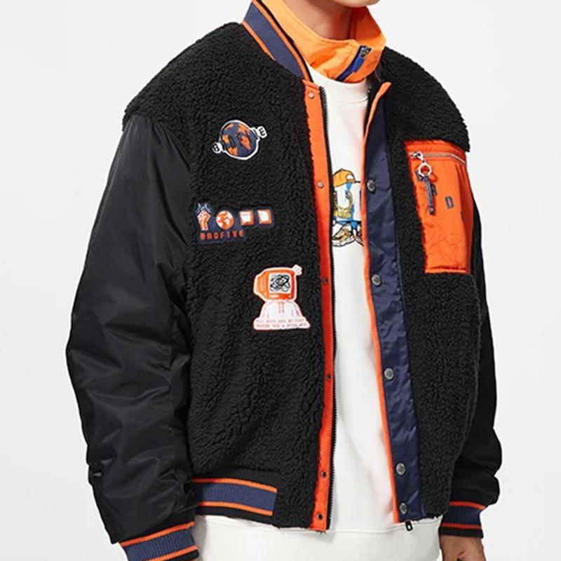 Li-Ning Badfive Series Contrast Color Patch Pocket Detail Single-Breasted V-Neck Jacket Men Jacket Black AFDSA73-2