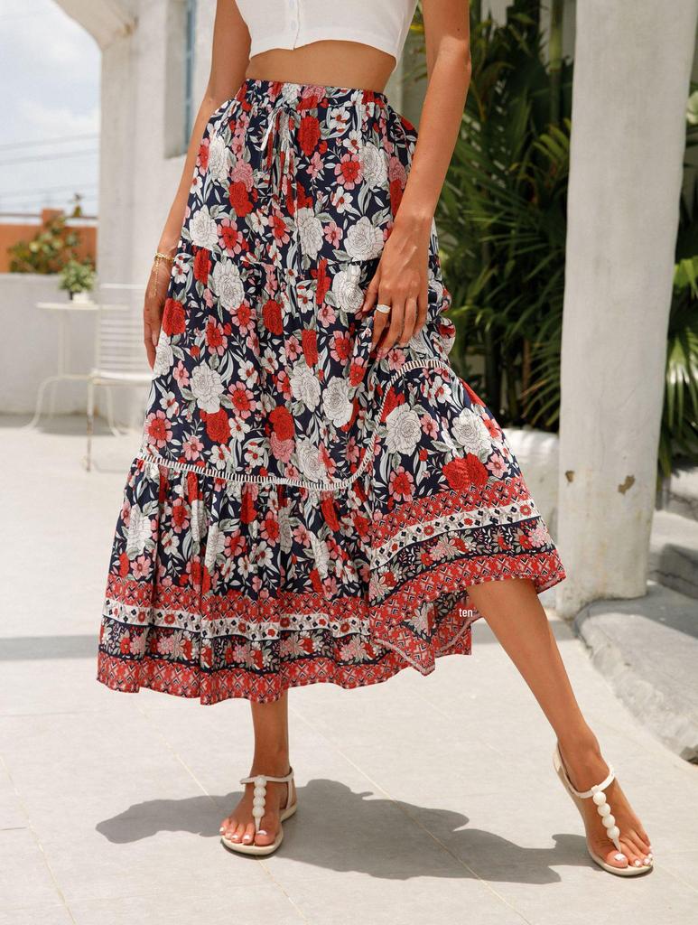 Bohemian Rayon Lace Spliced Long Dress for Beach Vacations