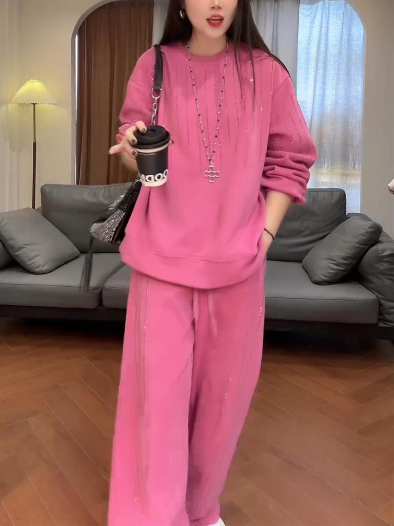 Korean Style Pink Sparkly Sports Suit - Trendy Autumn Fashion 2026