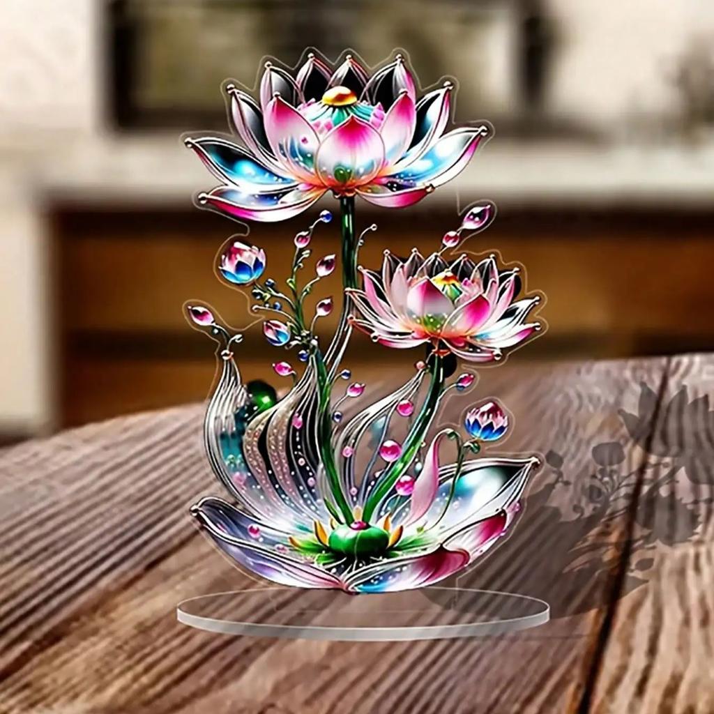 1 Piece of 2D Acrylic Crystal Lotus Ornament, Suitable for Valentine's Day, Home, Office, with Indoor and Outdoor Art Decoration