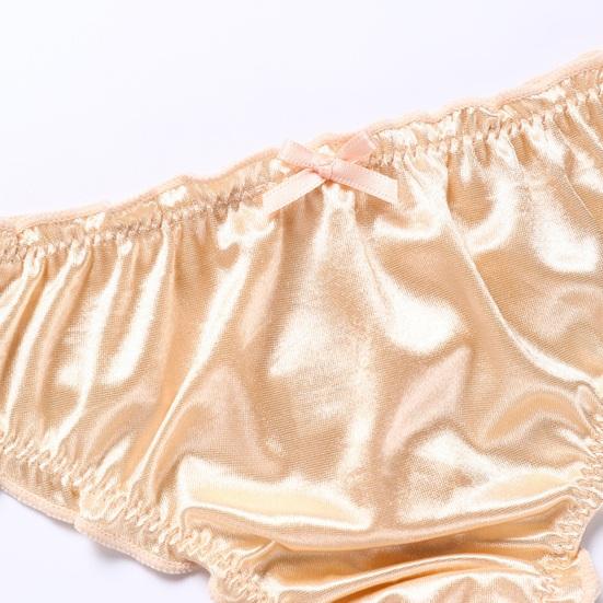 Satin-Tanga für Damen Sexy Niedrige Taille Niedliche Rüschenbesatz Höschen Glatter Seidiger G-String T-Rücken Unterwäsche