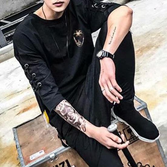 Letní Pánské tričko Šněrování Polorukáv Volný Hip Hop Streetwear O Krk Měkký Prodyšný Jednobarevný Pulovr Středně délka Ležérní Denní Top