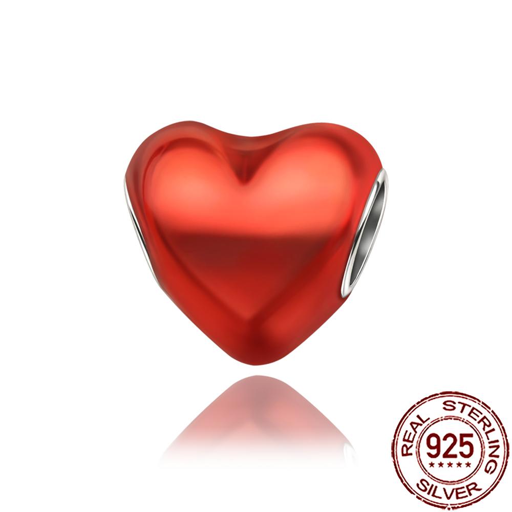 New Charms 925 Silver Colorful Shine Heart Shaped Charm Beads Fit Snake Chain Bracelet Necklace Women DIY Jewelry