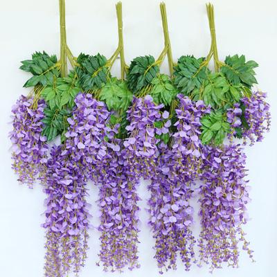 Artificial Wisteria Vine Purple Fake Flower Garland Green Leaf Rattan for Wedding Home Decor