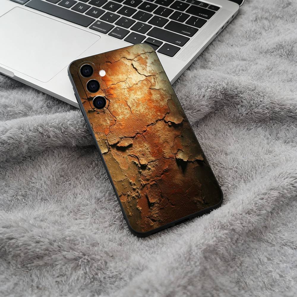 Natural- rust- texture Phone Case For Samsung Galaxy A73,A71 A72,A70,A53,A52,A51,Soft Silicone Black Cover
