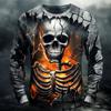 Mens3DFullPrintCrackedLavaFlame Skeleton Skull Long Sleeve T-Shirt Gothic Streetwear Halloween Vintage Punk Novelty Fashion Tops