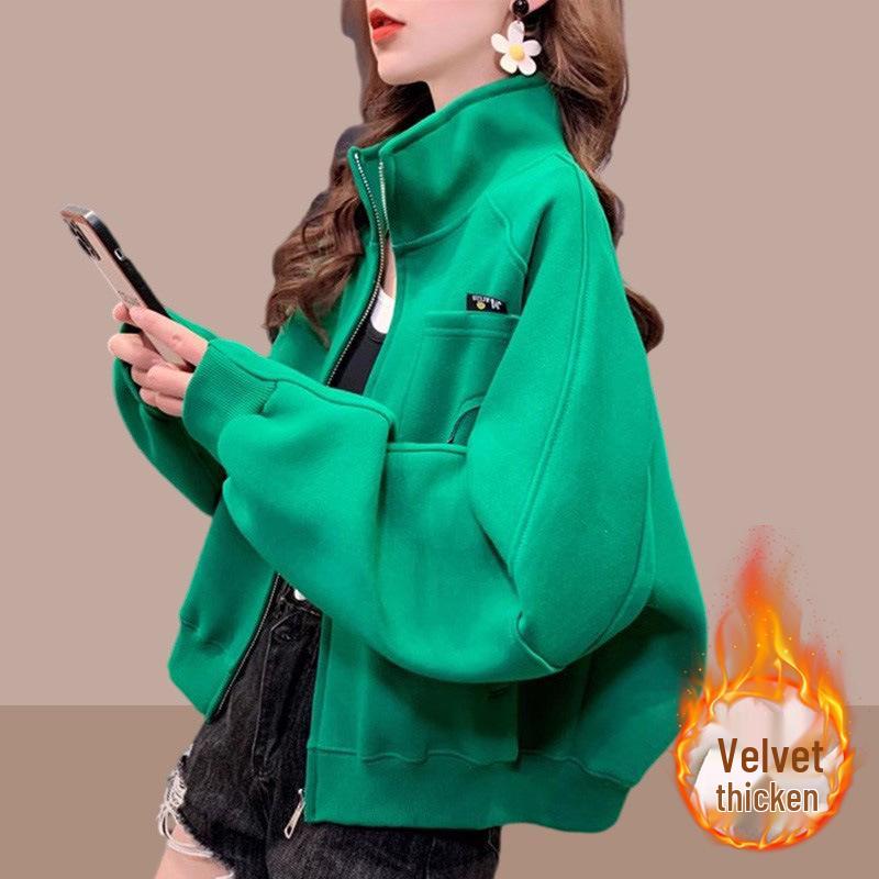 2025 Women's Casual Plus Size Fleece-Lined Baseball Jacket - Spring/Autumn Loose Cardigan Top