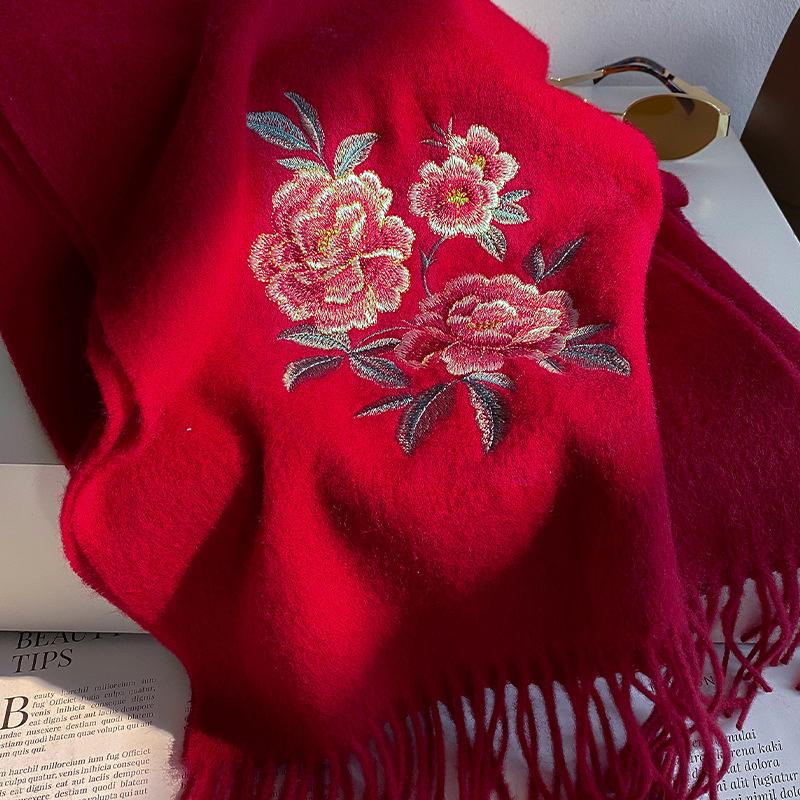 Winter Scarf for Women Long Warm Embroidery Cashmere Scarves Hijab Solid Lady Shawl Wrap Female Pashmina Bandana Head Scarf